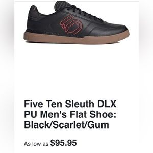 Five Ten Sleuth DLX PU Men's Flat Shoe: Black/Scarlet/Gum size 12 US